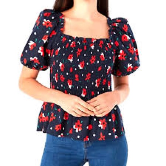Kate Spade Whimsy Floral Puff-Sleeve Top